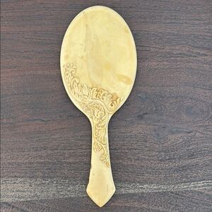 Antique vintage Cream Decorative hand held mirror cream celluloid floral design